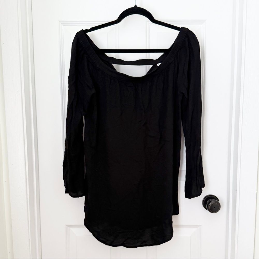 Women BP Off Shoulder Long Sleeve Comfy Casual Flowy Top in Black Size Large